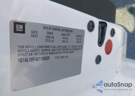 2008 Chevrolet Cobalt Lt из США, поврежденный, VIN 1G1AL18F487138095